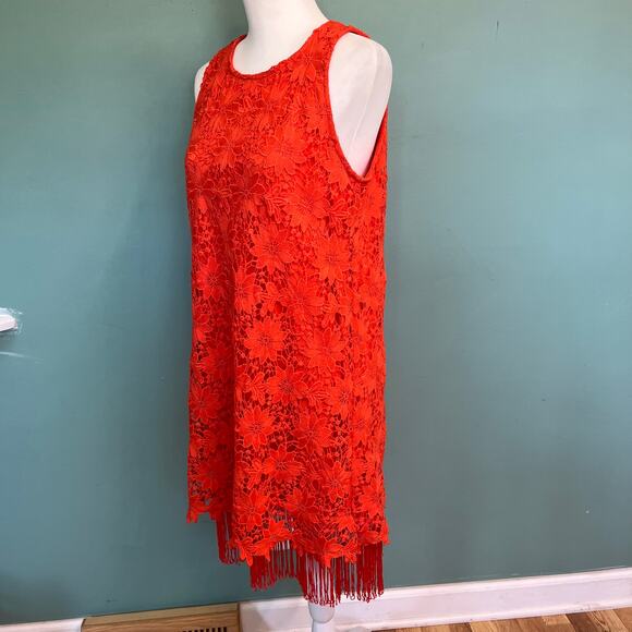 Bow Arrow Orange Crochet Fringe Dress M Boho Chic Festival Wedding Guest hippie - Picture 4 of 14
